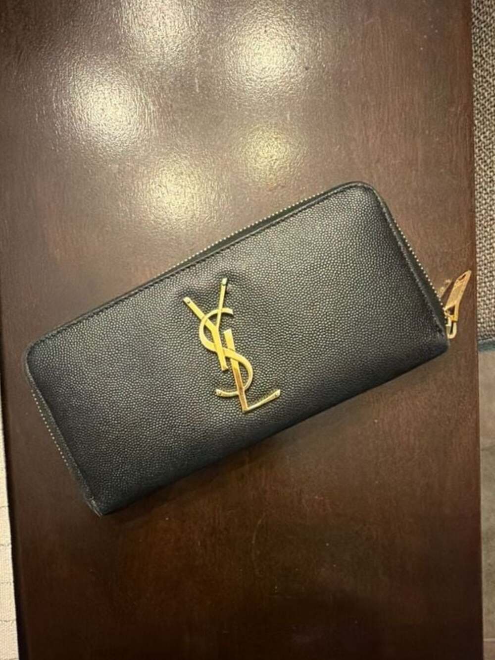 Saint Laurent Monogram Zip-Around Wallet in Black Grain de Poudre Embossed Leath